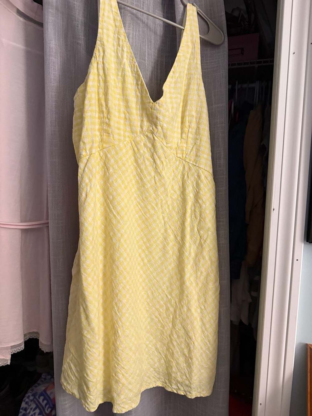 Abercrombie & Fitch Yellow Gingham V-Neck Halter Mini Dress
